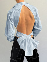 Mens Backless Bow Detail Long Sleeve Shirt SKUK79659