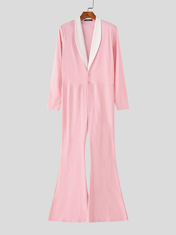 Mens Casual Contrast Color Wide-Leg Jumpsuit SKUL26058