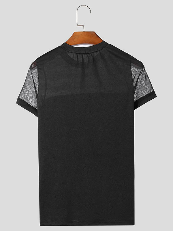 Mens Sheer Mesh Splicing Short Sleeve T-shirt SKUK71348