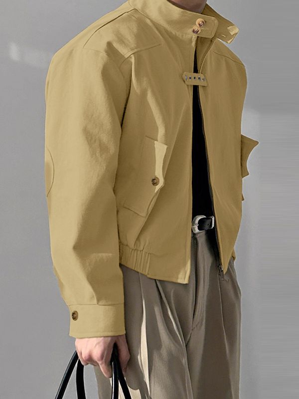 Men's Strap Patchwork Stand Collar Long Sleeve Jacket SKUL41074