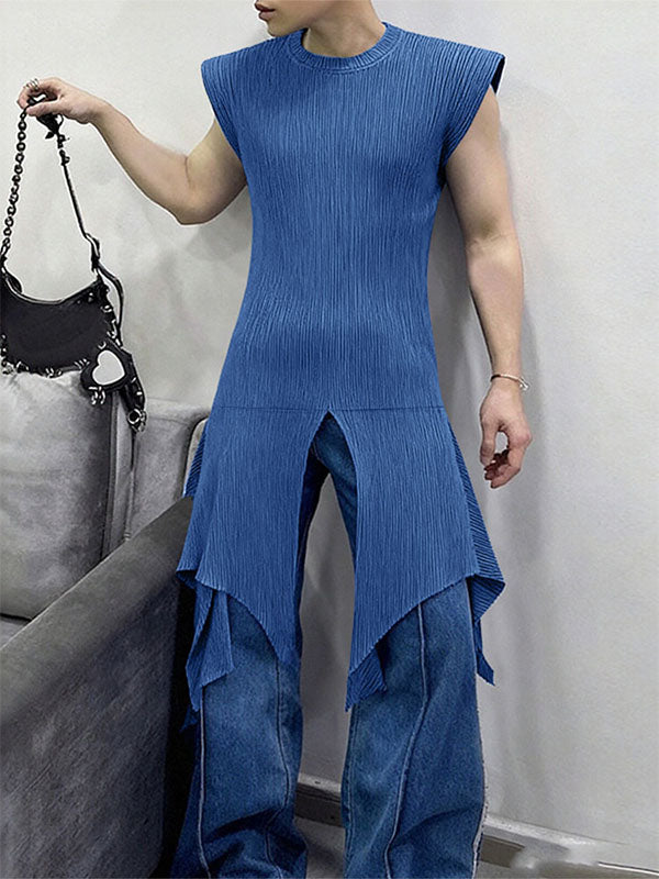 Men's Irregular Hem Textured Crew Neck Tank SKUL43005