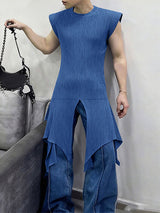 Men's Irregular Hem Textured Crew Neck Tank SKUL43005