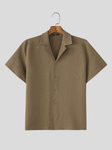 Mens Solid Color Textured Short Sleeve Shirt SKUL18000