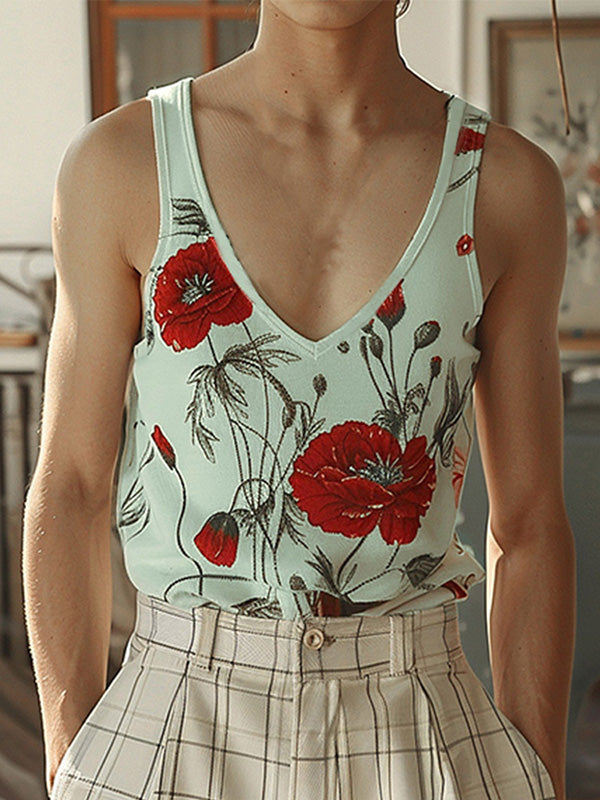 Mens Floral Print Sleeveless Tank SKUK72458