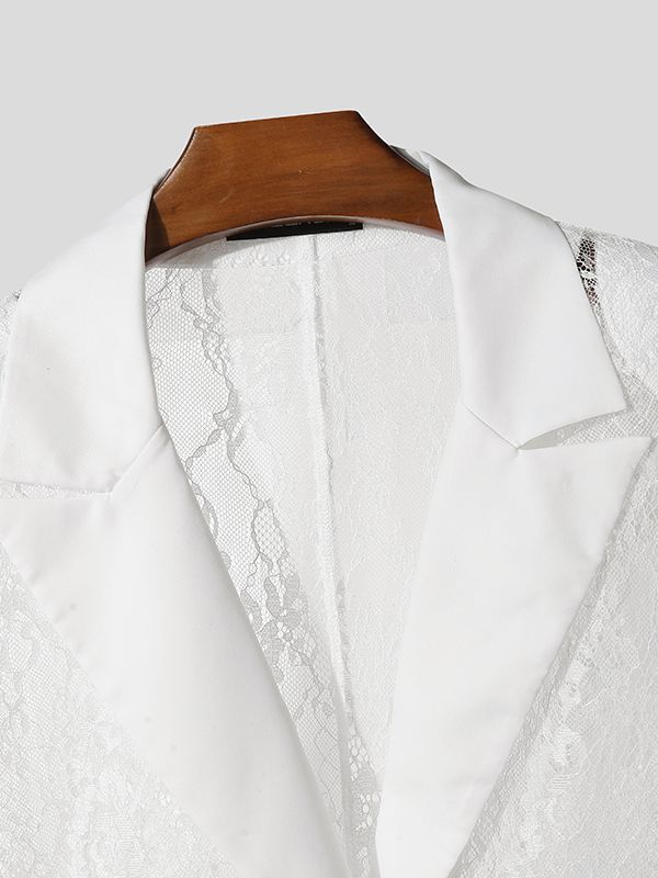 Men's Sheer Lace Waist Long Sleeve Blazer SKUL31873