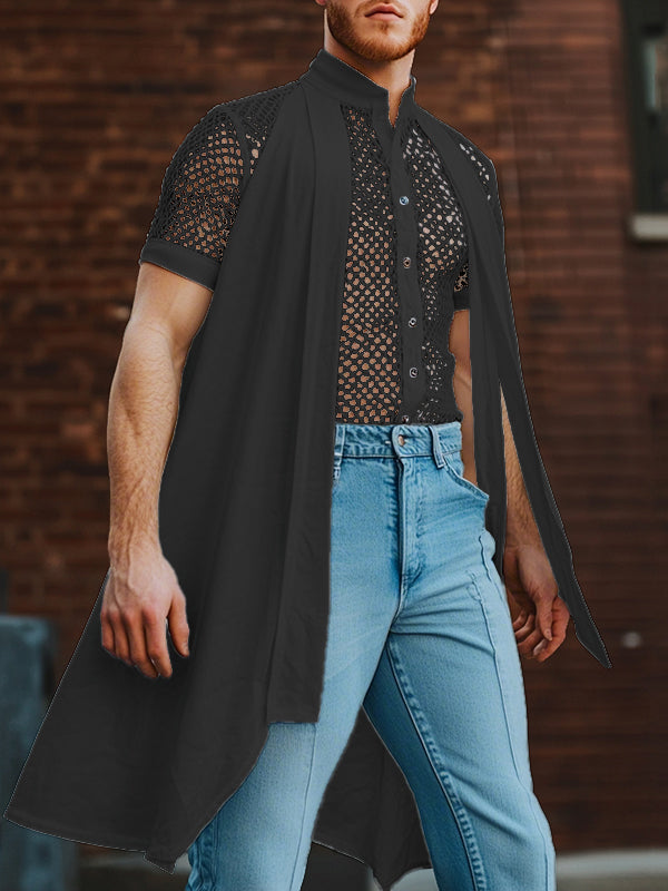 Mens Cape Panel Lace Short Sleeve Shirt SKUL06338