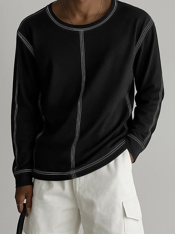 Men's Minimalist Contrast Loose Long Sleeve T-Shirt SKUL30786
