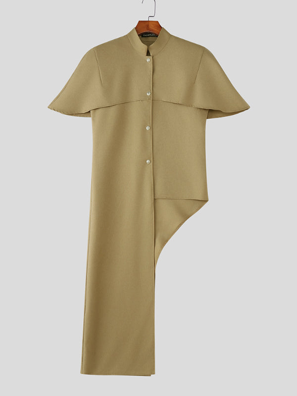 Mens Solid Color Long Hem Short Sleeve Blazer SKUL23509