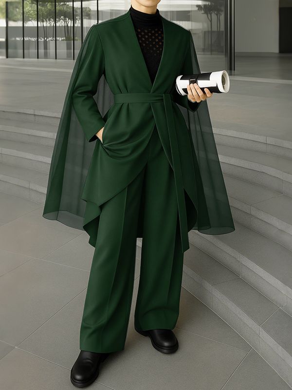 Men's Chiffon Sheer Flap Patchwork Two Pieces Outfit SKUL36616