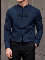 [Pre-order] Men's Neo-Chinese Chic Evening Gala Braided Frog Button Mandarin Collar Cropped Blazer SKUL89014