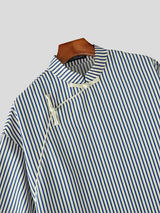 Men's New Chinese Style Pinstripe Asymmetrical Frog-Button Shirt SKUL56249