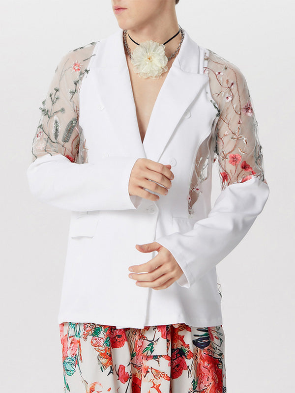 Men's Mesh Patchwork Floral Long-sleeved Jacket SKUI02389