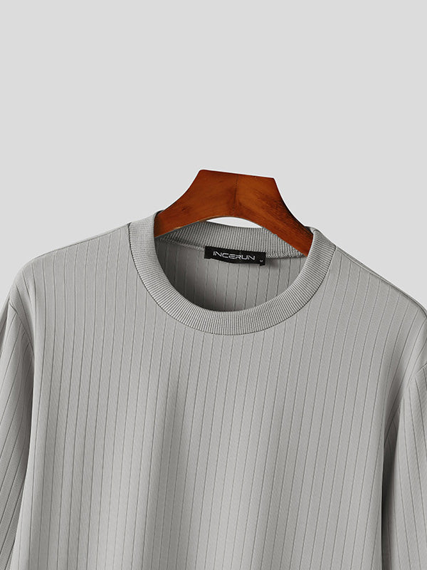 Mens Solid Rib-Knit Long Sleeve T-Shirt SKUK35610