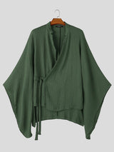 Men's Avant-Garde Early Autumn Cross Wrap Flare Sleeve Shirt SKUL81156
