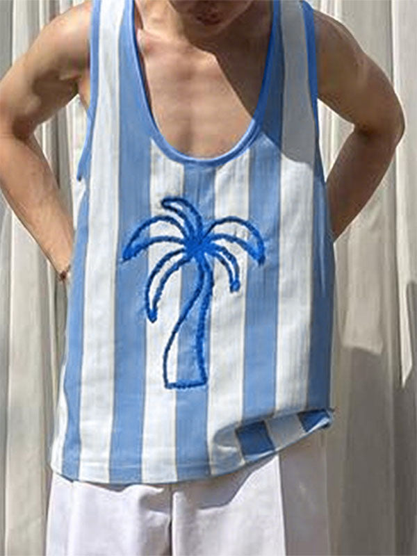 Mens Striped Palm Tree Print Tank SKUL07619