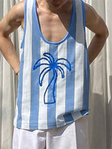 Mens Striped Palm Tree Print Tank SKUL07619