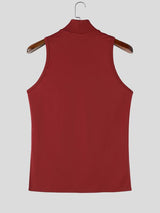 Men's High Street Fashion Mesh Patchwork Multi Zipper Mock Neck High Street Tank SKUL63645