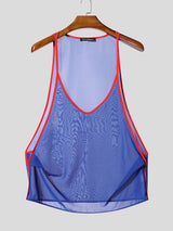 Men's Sexy Contrast Binding Ultra-Thin Strap Deep Cutout Mesh Fitted Gym Tank SKUL72673