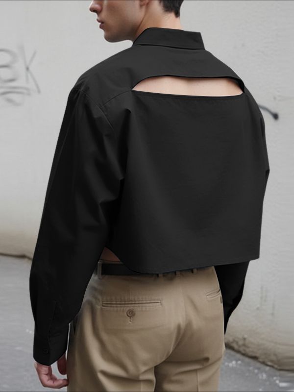 Men's Back Cutout Cropped Long Sleeve Shirt SKUL43730