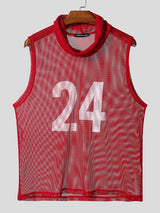 Men's Number Print Sheer Mesh Tank SKUL15413