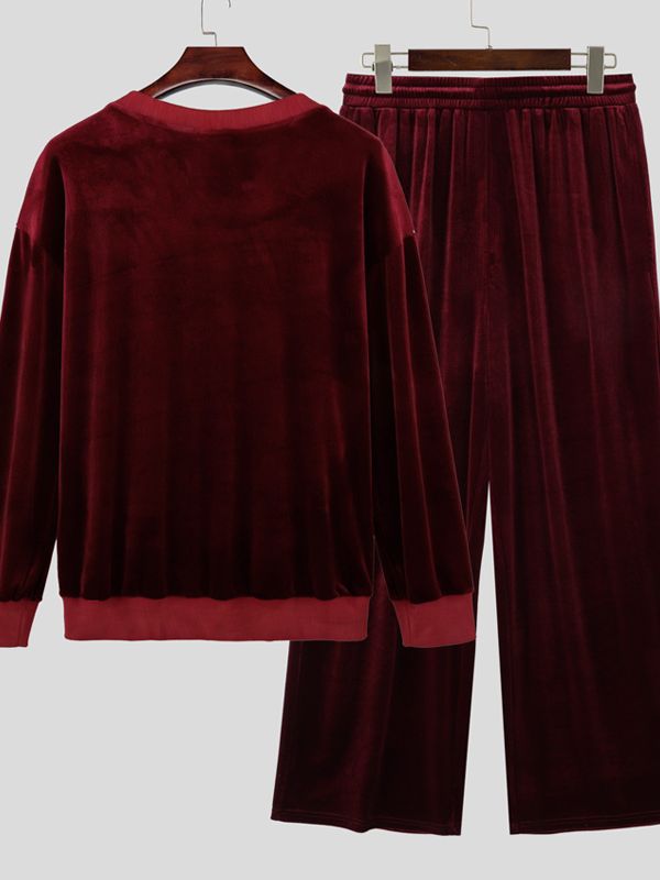 Men's Solid Color Casual V Neck Two Piece Outfit SKUL50056