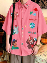 Men's Daily Casual Wear Cartoon Animal Print Oversized Casual Shirt SKUL59660