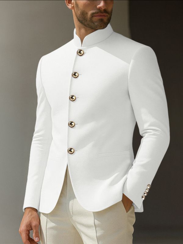 Men's Metal Button Stand Collar Long Sleeve Blazer SKUL39698