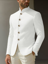 Men's Metal Button Stand Collar Long Sleeve Blazer SKUL39698