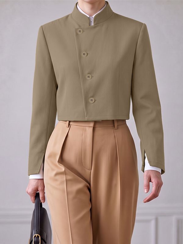 Men's Neo-Chinese Chic Evening Gala Asymmetric Slanted Button Stand Collar Cropped Blazer SKUL85479