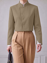 Men's Neo-Chinese Chic Evening Gala Asymmetric Slanted Button Stand Collar Cropped Blazer SKUL85479