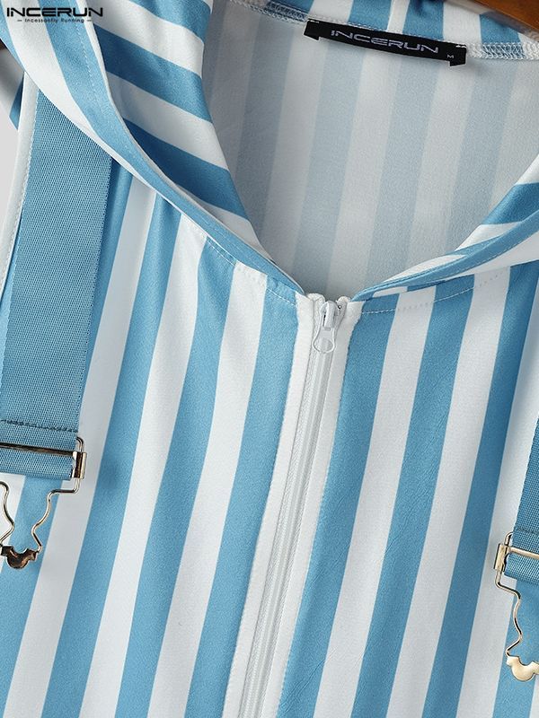 Men's Casual Stripe Hooded Zip Tank SKUL47887