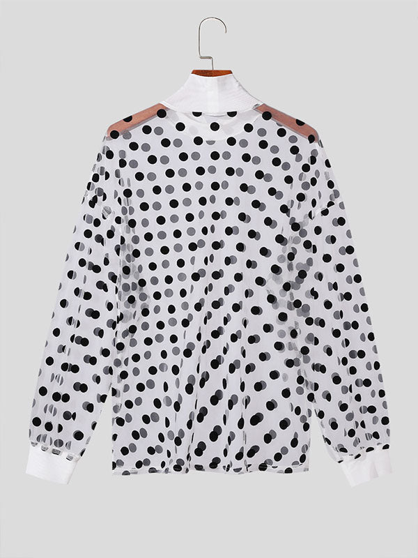 Mens Polka Dot Mesh Long Sleeve T-Shirt SKUK71354