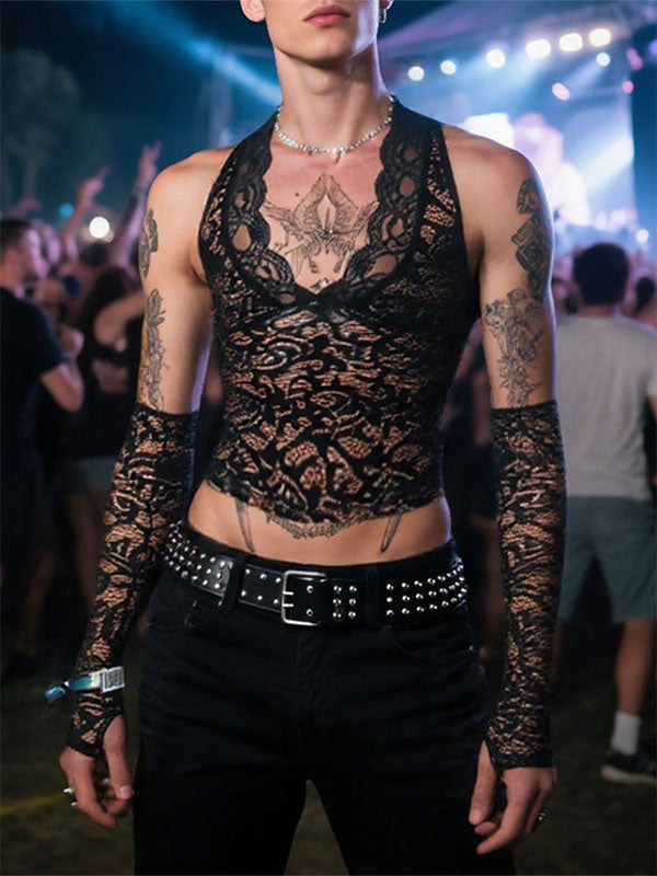 Men's Sheer Lace Cropped Tank SKUL22315