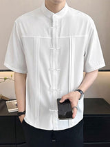 Mens Solid Color Pleated Design Short Sleeve Shirt SKUK63614