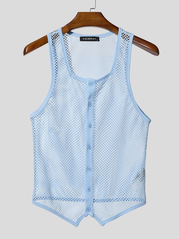 Men's Sheer Mesh Square Neck Pointed Hem Tank SKUL54101