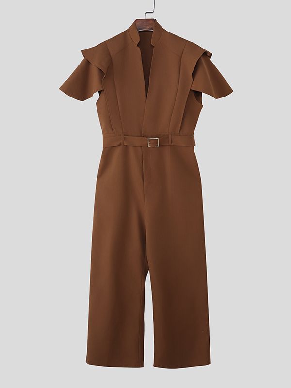 Men's Deconstructed Padded Shoulder Short Sleeve Jumpsuit SKUL47945