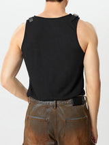 Mens Leather Shoulder Buckle Design Knitted Vest SKUJ20873