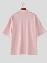 Men's Minimalist Casual Frog Button Stand Collar Short Sleeve Shirt SKUL62087