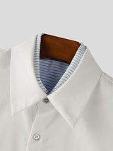 Men's Faux Two Piece Striped Color Block Short Sleeve Shirt SKUL36346