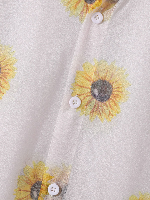 Mens Sunflower Print See Through Casual Shirt SKUK58876