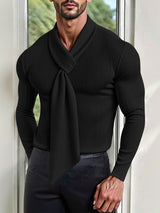 Men's Solid Color Deconstructed Textured Long Sleeve T-shirt SKUL28402