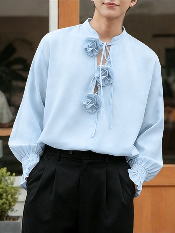 Men's Floral Tie Decoration Long Sleeve Shirt SKUL47644
