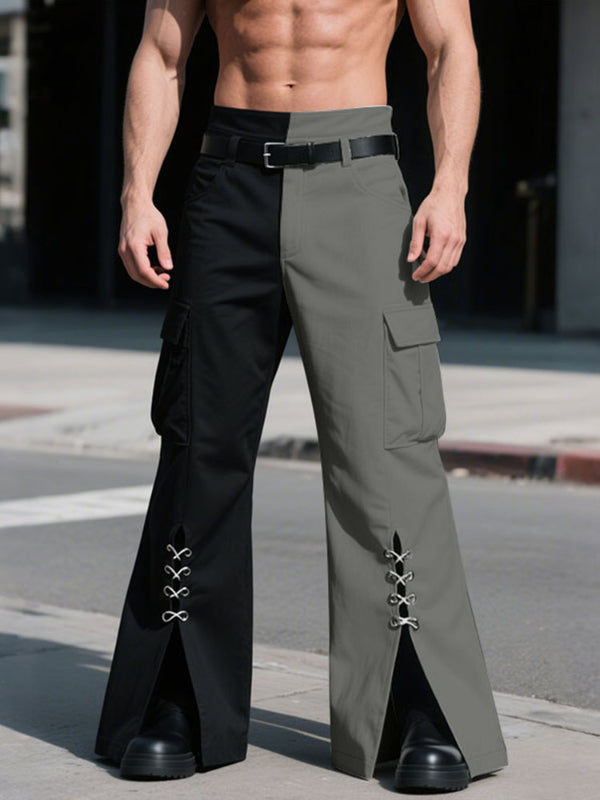 Men's Lace-Up Patchwork Colorblock Flared Pant SKUL31852