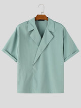 Men's Solid Color Textured Casual Short Sleeve Shirt SKUL63845