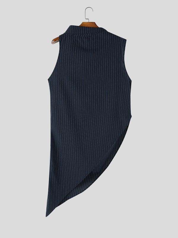 Men's Avant-Garde Asymmetrical High Neck Draped Longline Tank SKUL58665