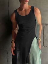 Men's Avant-Garde Asymmetrical High Side Slit Hem Longline Tank SKUL58771
