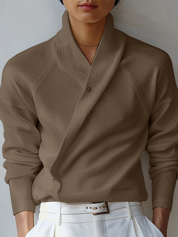 Mens Diagonal Placket Long-Sleeve Pullover Sweater SKUK80278