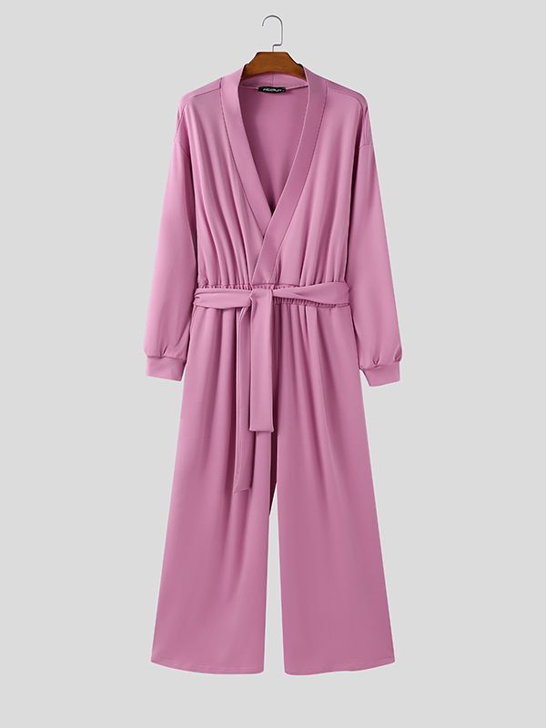 Men's Solid Color Cowl Neck Long Sleeve Jumpsuit SKUL45217