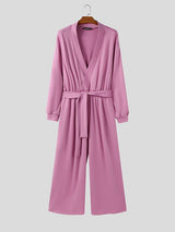 Men's Solid Color Cowl Neck Long Sleeve Jumpsuit SKUL45217