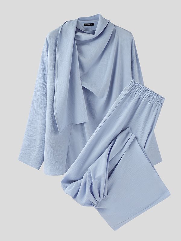 Men's Solid Color Deconstructed Pleated Two Pieces Outfit SKUL51256